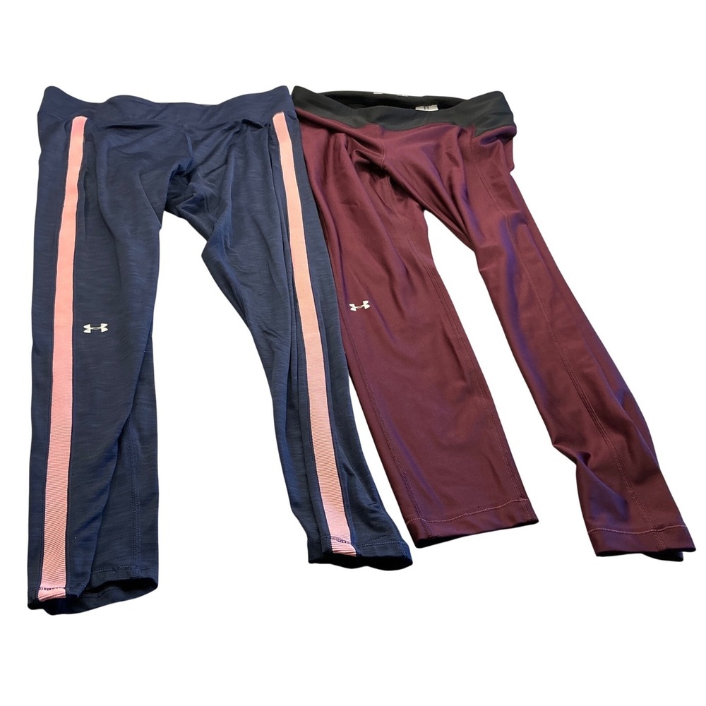 Under Armour HeatGear Compression Leggings Lot of 2 Burgundy Navy Pink Size XL